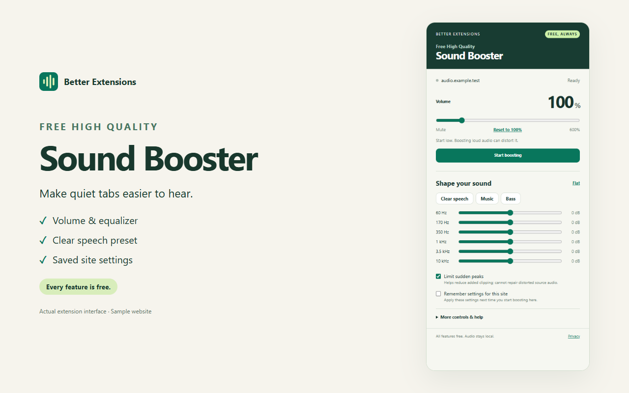 Free High Quality Sound Booster interface showing sample content